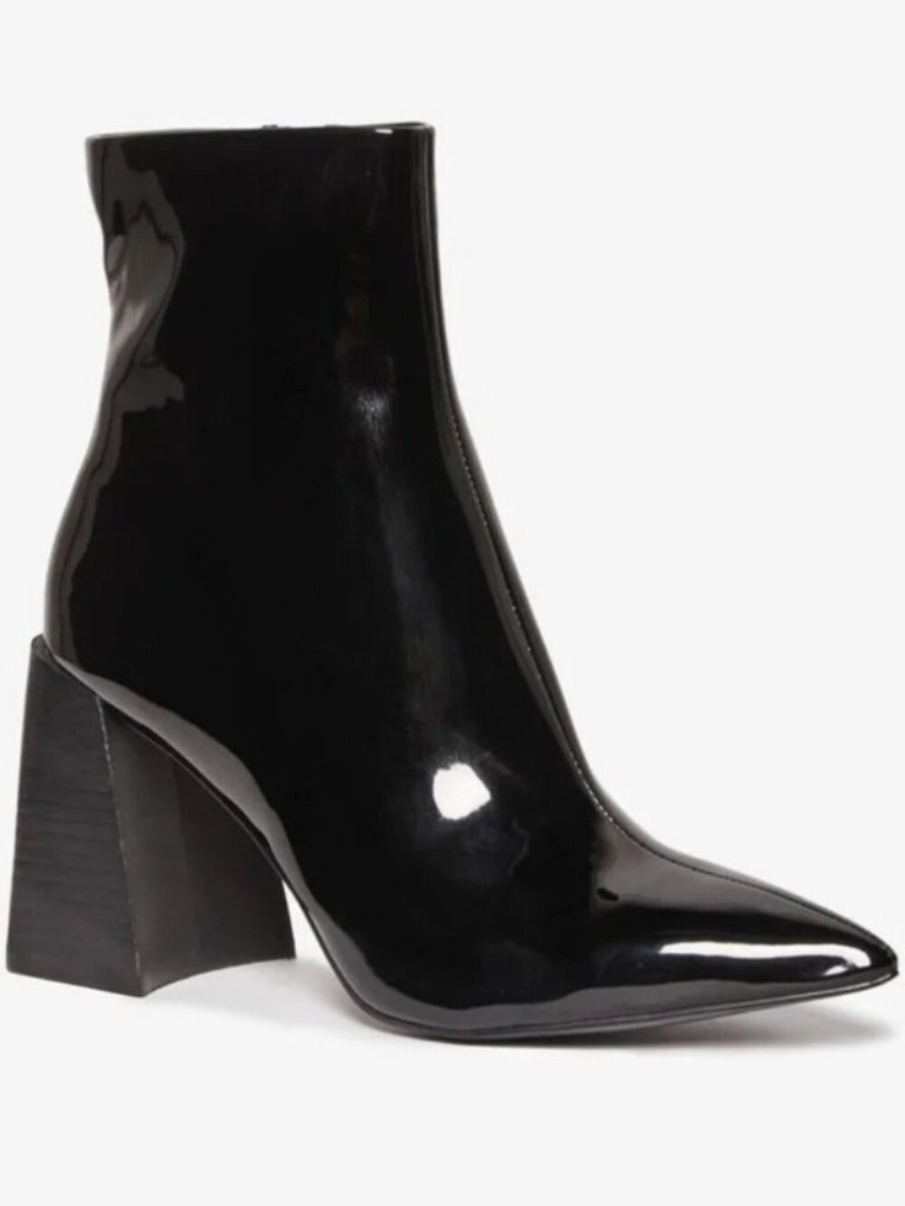 Steve Madden Black Patent Leather Boots Bootie Pointed Toe Block Heel Goth 7.5
